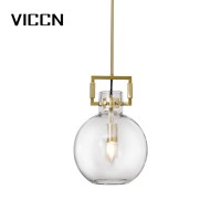 Kitchen Loft decoration yellow bronze brushed hanging wire desgin popular clear and transparent glass e27 pendant lamp